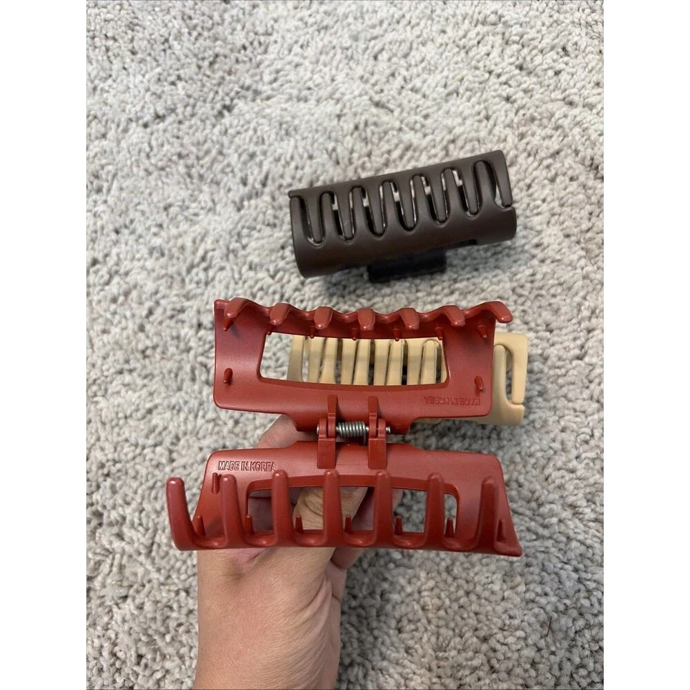 Mello Classic Claw Clip, Beige, Brown & Cherry, x3 Lot,(Medium)Squishy Claw Clip